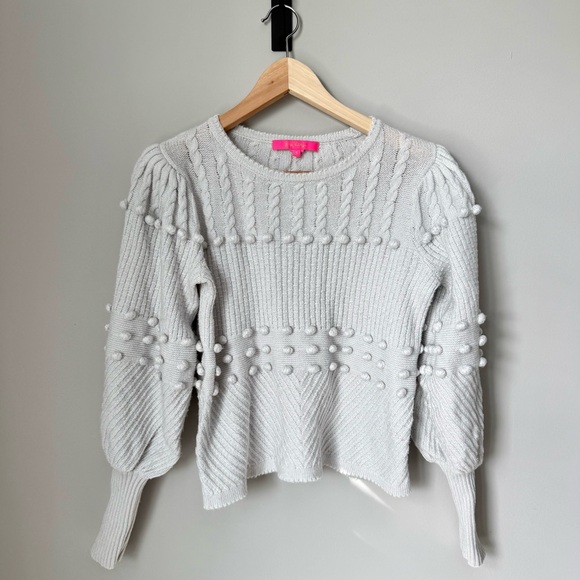 Lilly Pulitzer Sweaters - Lilly Pulitzer Cropped Gray Pom Pom Knit Sweater